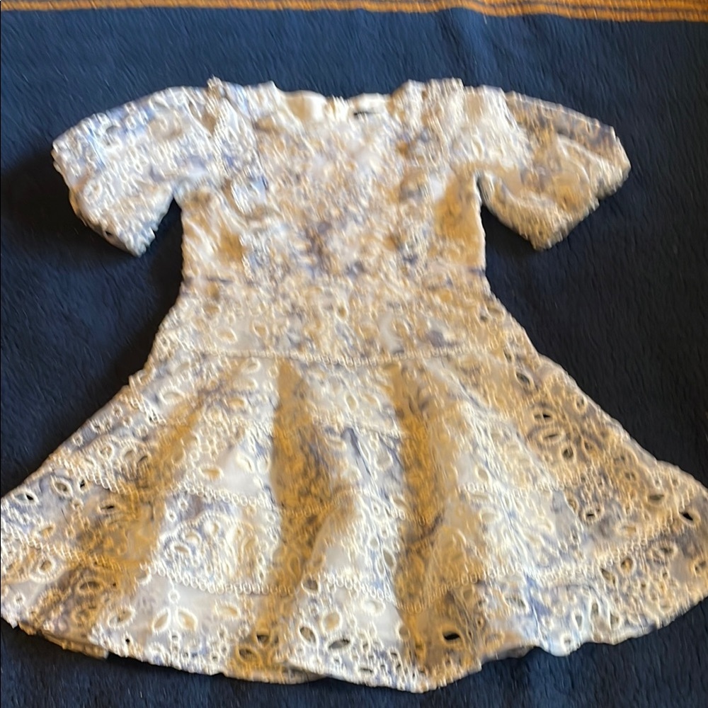 Bardot Kids Lace Dress in Cream and Blue